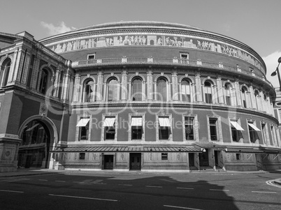 Black and white Royal Albert Hall in London