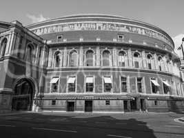 Black and white Royal Albert Hall in London