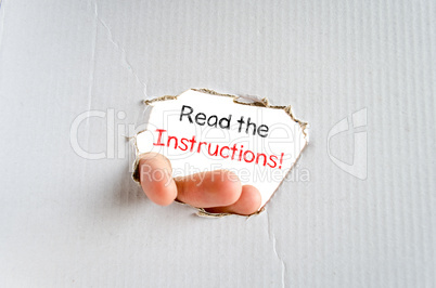 Read the instructions text concept