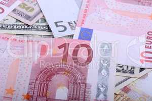 euro currency banknotes. european and american money background