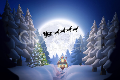 Composite image of silhouette of santa claus and reindeer