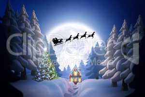 Composite image of silhouette of santa claus and reindeer