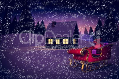 Composite image of red and gold santa sleigh