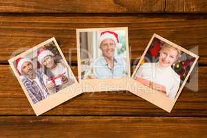 Composite image of instant photos on wooden floor