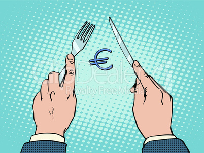 European Euro knife and fork financial concept