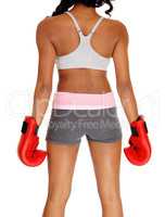 Athletic woman wearing boxing gloves.