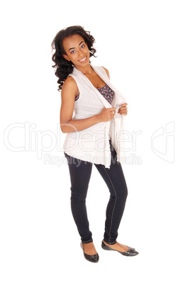 African american woman standing in jeans.