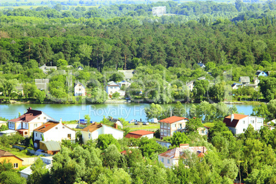 country houses at picturesque lake