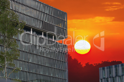 ffice buildings and sunset