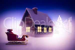 Composite image of red and gold santa sleigh
