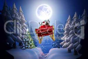 Composite image of santa flying his sleigh