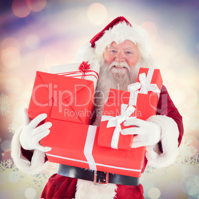 Composite image of santa carries a few presents