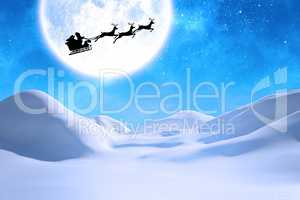 Composite image of silhouette of santa claus and reindeer