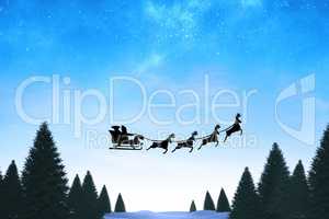 Composite image of silhouette of santa claus and reindeer