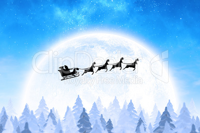 Composite image of silhouette of santa claus and reindeer