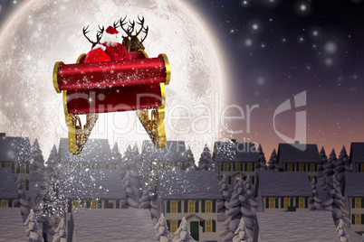 Composite image of santa flying his sleigh