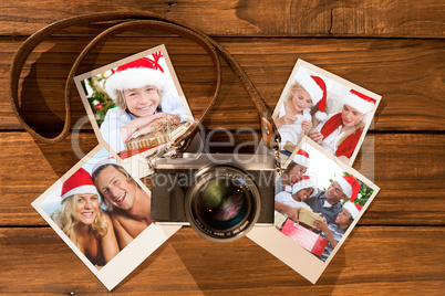 Composite image of adorable child celebrating christmas