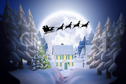 Composite image of silhouette of santa claus and reindeer