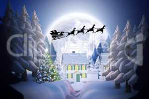 Composite image of silhouette of santa claus and reindeer