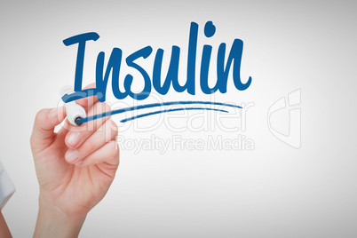 Insulin against female hand holding whiteboard marker