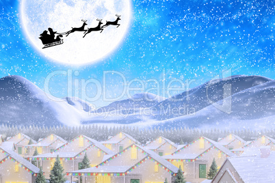 Composite image of silhouette of santa claus and reindeer