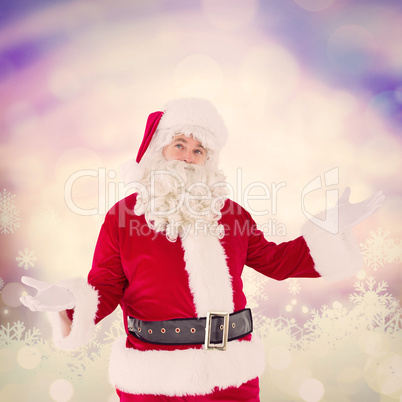 Composite image of father christmas with his hands out