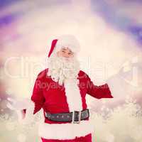 Composite image of father christmas with his hands out