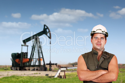 oil worker posing on oil field