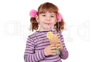 beautiful little girl drink lemonade