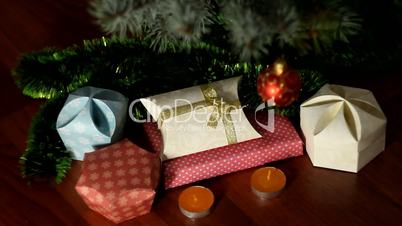 Christmas tree, candles and gifts