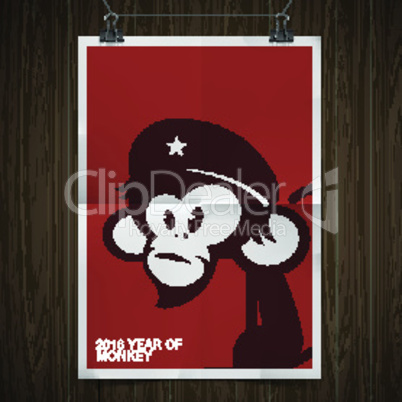 Happy New Year 2016 Greeting Card, Year of Monkey, vector illustration.