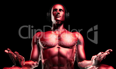 Man with Headphones Listening to Music Meditating