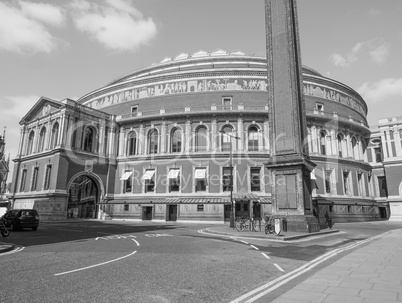 Black and white Royal Albert Hall in London