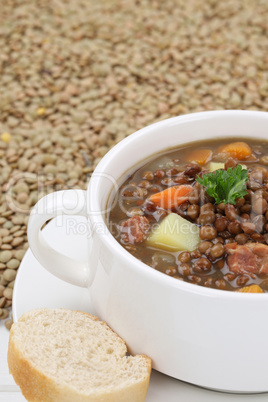 Linsensuppe mit viele Linsen Suppe Nahaufnahme