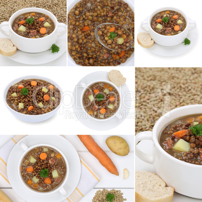 Collage Linsensuppe mit Linsen Suppe Suppen in Suppenschüssel