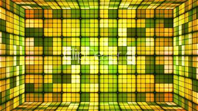 Broadcast Twinkling Hi-Tech Cubes Room, Green Orange, Abstract, Loopable, HD