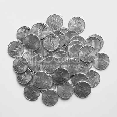 Black and white Dollar coins 1 cent