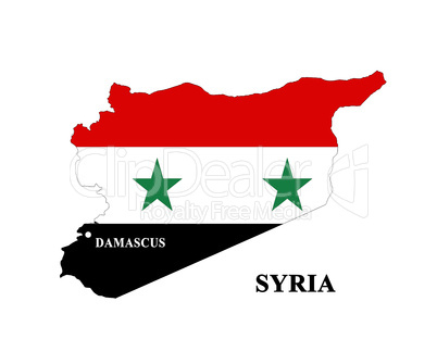 map of Syria covered by its flag
