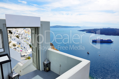 The entrance in restaurant and sea view terrace, Santorini islan