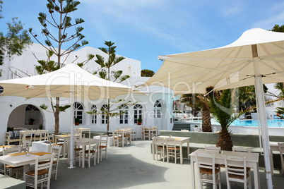The outdoor restaurant near swimming pool at luxury hotel, Santo