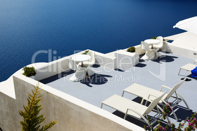 The sea view terrace at luxury hotel, Santorini island, Greece