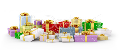 Colorful gift boxes, presents isolated 3d rendering