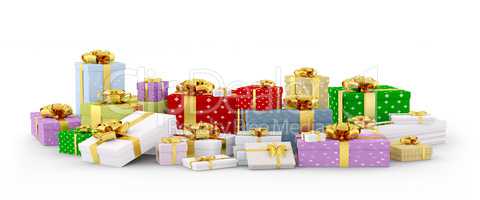 Colorful gift boxes, presents isolated 3d rendering