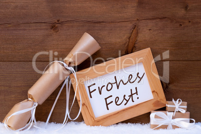 Gift With Text Frohes Fest Mean Merry Christmas, Snow