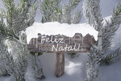 Sign Snow Fir Tree Feliz Natal Means Merry Christmas