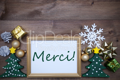 Frame With Christmas Decoration, Merci Mean Thank You