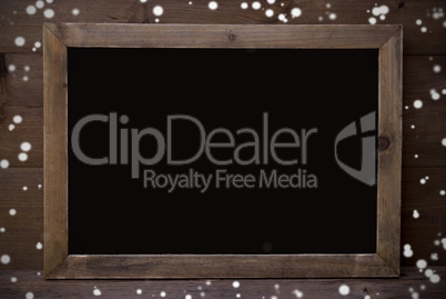 Chalkboard With Copy Space Wooden Background, Snowflakes