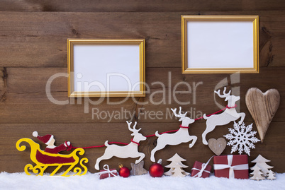 Santa Claus Sled, Reindeer, Snow, Christmas Decoration, Frames