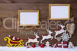 Santa Claus Sled, Reindeer, Snow, Christmas Decoration, Frames
