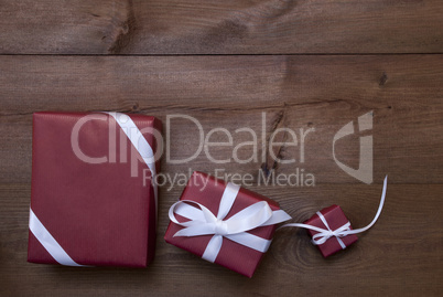Three Red Christmas Gifts, Presents, White Ribbon, Copy Space
